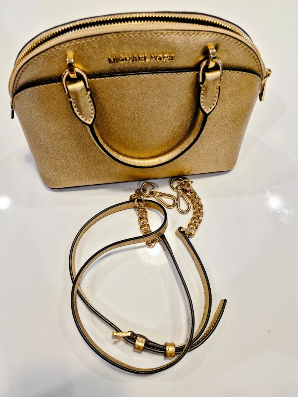 Michael Kors Metallic Gold Crossbody Dome Satchel
